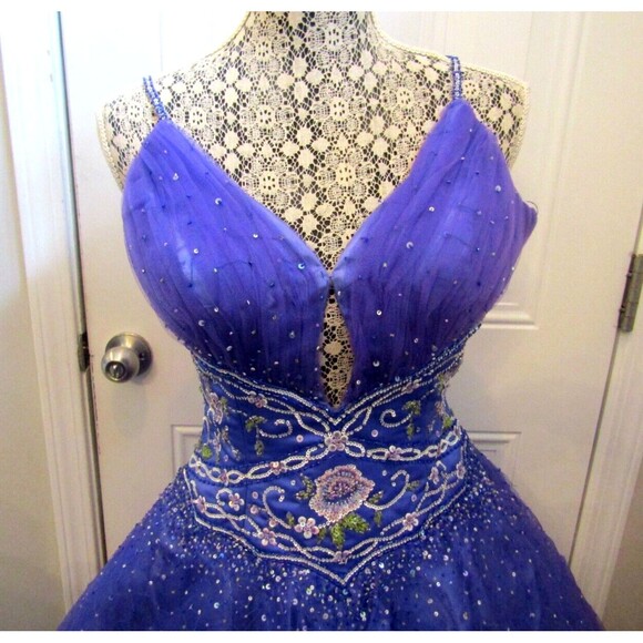 Le Gala by Mon Cheri Cocktail Dress Purple Beaded Sequined Bridesmaid Prom Sz 8 - Picture 3 of 9